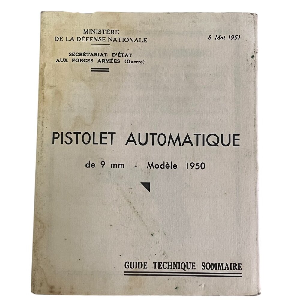 Vintage French Military Technical Guide 9 mm Model 1950 Automatic Pistol MAC-50